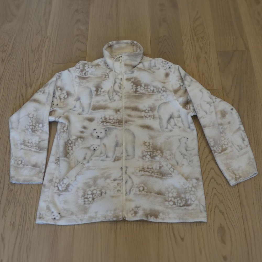 Vintage Tanjay Polar Bears White Medium Zip Up Fleece Jacket